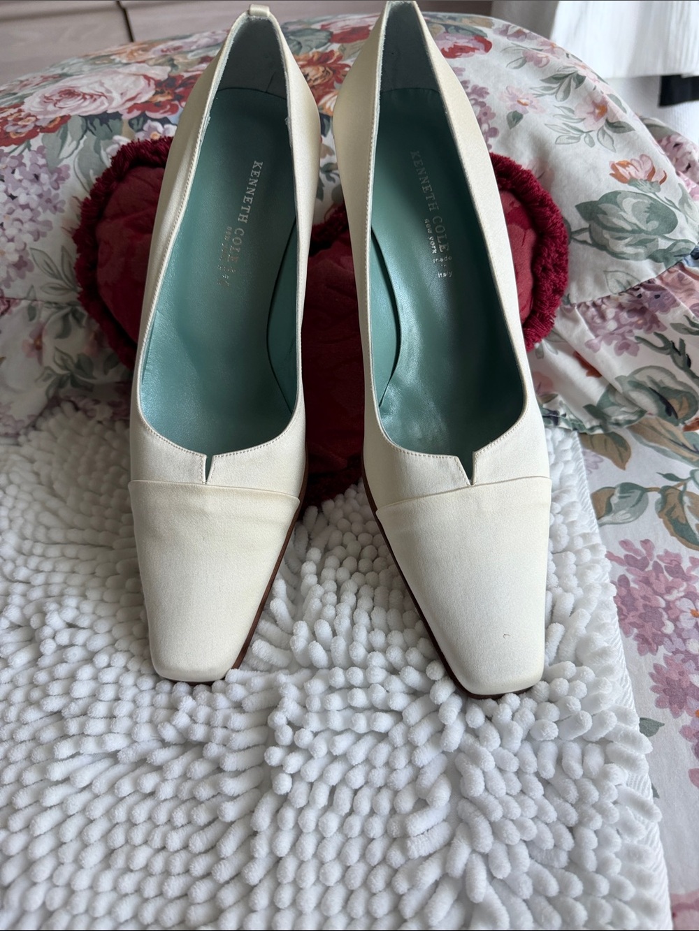 Kenneth Cole Cream Leather Square-Toe Pumps